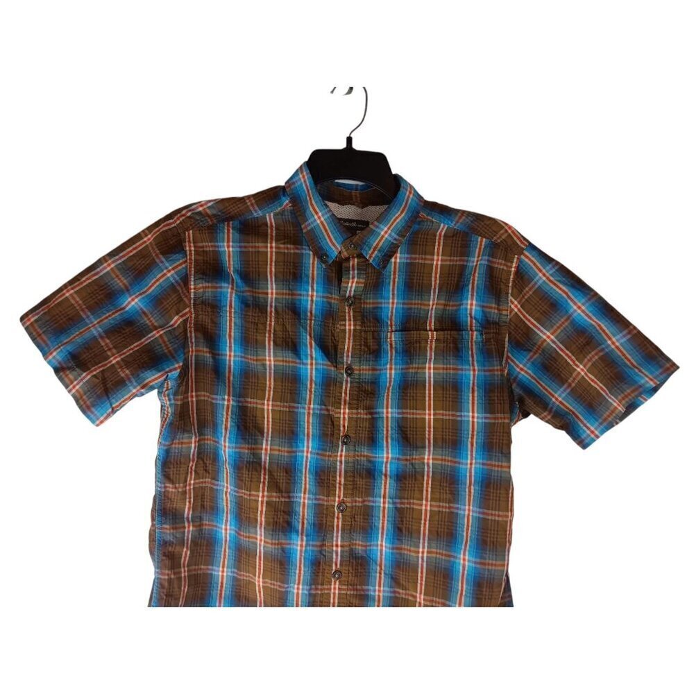 Eddie Bauer Mens Shirt Brown Blue Plaid Mesh Lined Button Down Workwear Size M - Picture 3 of 12